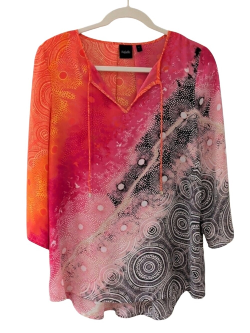 Pink Orange and Black Abstract V-Neck Tunic